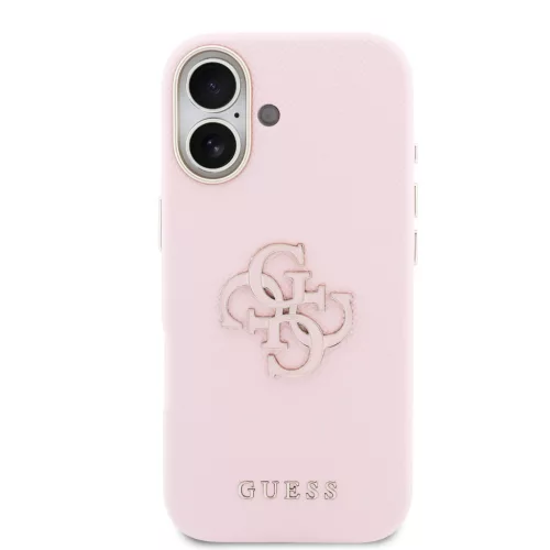 Guess PU Resin Logo Apple iPhone 17 tok kameravédő peremmel, rózsaszín-arany