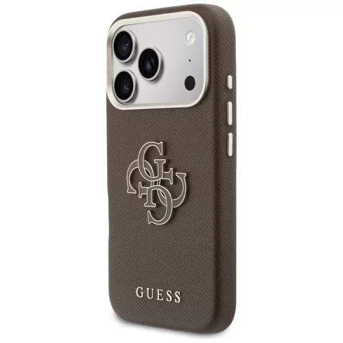 Guess PU Resin Logo Apple iPhone 17 Pro tok kameravédő peremmel, barna-arany