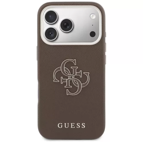 Guess PU Resin Logo Apple iPhone 17 Pro tok kameravédő peremmel, barna-arany