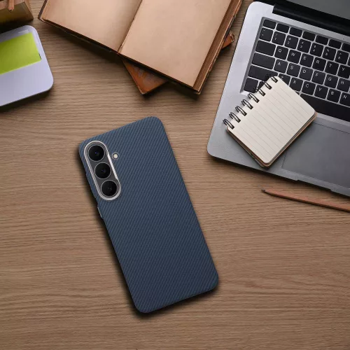 Kevlar Samsung Galaxy A36 MagSafe tok kameravédő peremmel, kék-ezüst