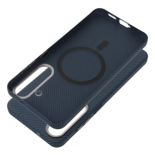 Kevlar Samsung Galaxy S26 MagSafe tok kameravédő peremmel, kék-ezüst