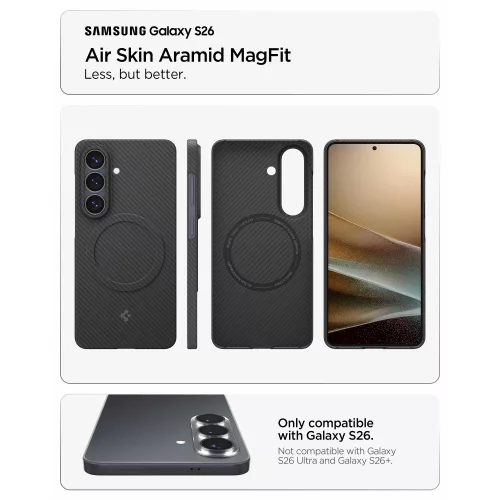 Spigen Airskin Aramid Mag Samsung Galaxy S26 tok, MagSafe, Aramid, fekete