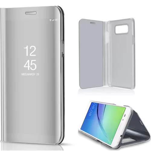 Samsung Galaxy A10e SM-A102U, Oldalra nyíló tok, hívás mutatóval, Smart View Cover, ezüst (utángyártott)