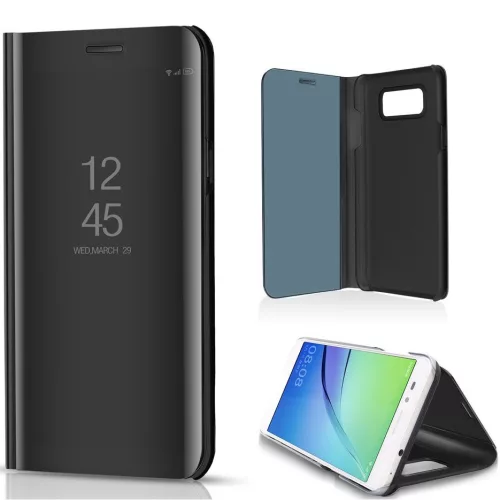 Apple iPhone 12 Pro Max, Oldalra nyíló tok, hívás mutatóval, Smart View Cover, fekete (utángyártott)