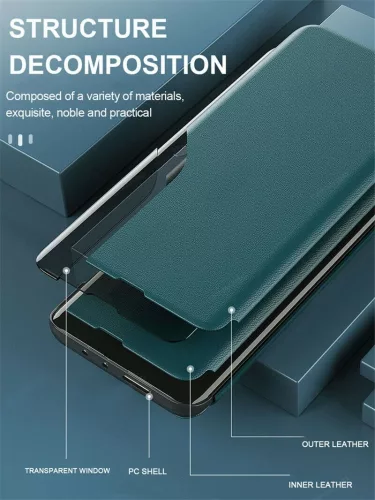 Samsung Galaxy A22 4G SM-A225F, Oldalra nyíló tok, stand, hívás mutatóval, Wooze FashionBook, zöld