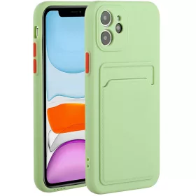  Samsung Galaxy A51 SM-A515F, Szilikon tok, kártyatartóval, Wooze Card Slot, világoszöld
