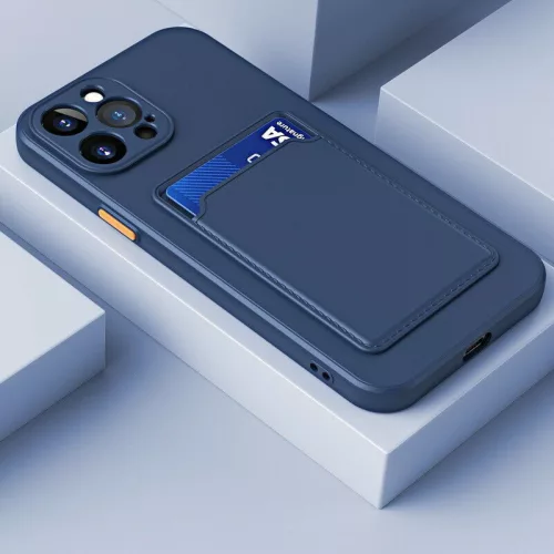 Apple iPhone 13 Pro Max, Szilikon tok, kártyatartóval, Wooze Card Slot, sötétkék