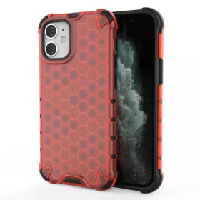  Apple iPhone 13 Pro Max, Műanyag hátlap védőtok, közepesen ütésálló, légpárnás sarok, méhsejt minta, Wooze Honey, piros