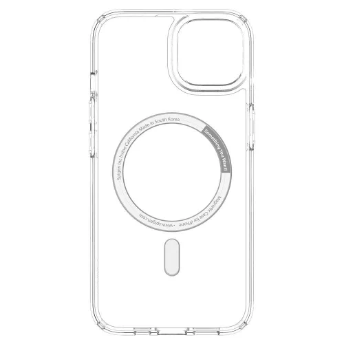 Apple iPhone 13 Mini, Műanyag hátlap védőtok + szilikon keret, Magsafe töltővel kompatibilis, Spigen Ultra Hybrid Mag, átlátszó/fehér