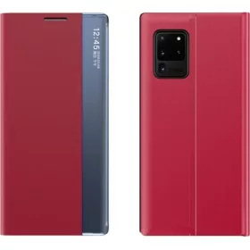   Apple iPhone 11 Pro Max, Oldalra nyíló tok, stand, hívás mutatóval, vékony csíkban, Wooze Look Inside, piros