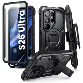   Supcase ArmorBox Samsung Galaxy S26 Ultra ütésálló tok, kijelző védelemmel, kitámasztóval, MagSafe, fekete