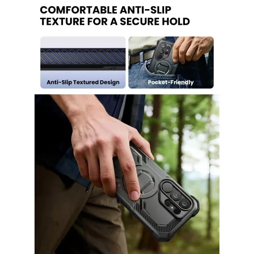 Supcase ArmorBox Samsung Galaxy S26 Ultra ütésálló tok, kijelző védelemmel, kitámasztóval, MagSafe, fekete
