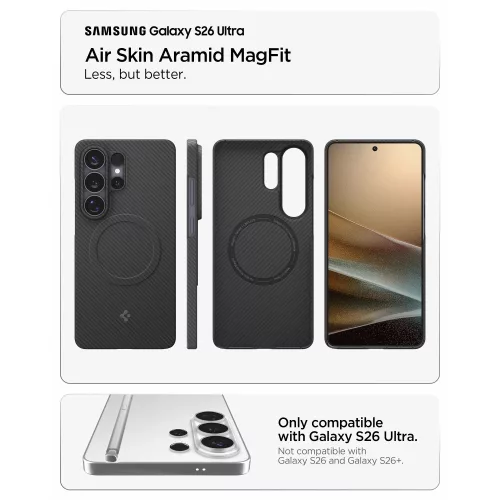 Spigen Airskin Aramid Mag Samsung Galaxy S26 Ultra tok, MagSafe, Aramid, fekete