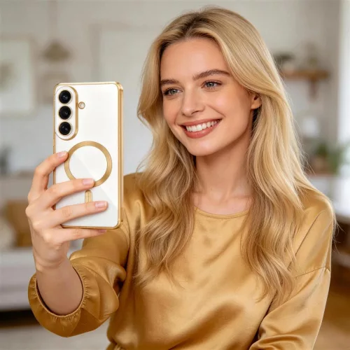 Tech-Protect MagFlex Samsung Galaxy A27 hátlap tok, MagSafe, átlátszó-arany (fényes)