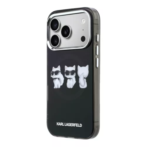 Karl Lagerfeld IML Choupette Trio Watercolor Apple iPhone 17 Pro mágneses tok, MagSafe, fekete-ezüst
