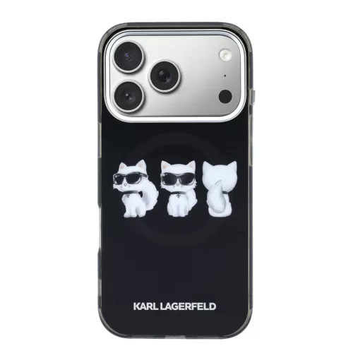 Karl Lagerfeld IML Choupette Trio Watercolor Apple iPhone 17 Pro mágneses tok, MagSafe, fekete-ezüst