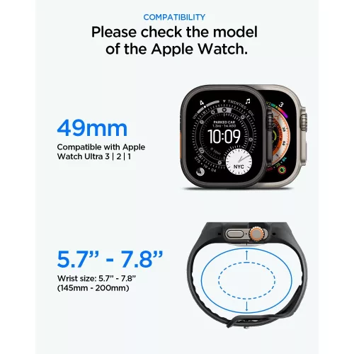Spigen Rugged Armor Apple Watch Ultra 4 / 3 / 2 / 1 49mm tok, kijelzővédő felülettel, matt fekete