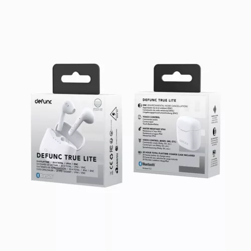 DeFunc TRUE Lite II vezeték nélküli bluetooth fülhallgató, Bt 6.0, IPX4, fehér