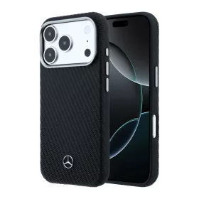   Mercedes PU Leather Semi Wrap Apple iPhone 17 Pro MagSafe tok, fekete-ezüst