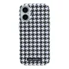 Karl Lagerfeld PU Houndstooth Resin Plate Apple iPhone 17 mágneses tok, MagSafe, fekete-fehér