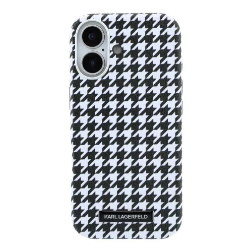 Karl Lagerfeld PU Houndstooth Resin Plate Apple iPhone 17 mágneses tok, MagSafe, fekete-fehér