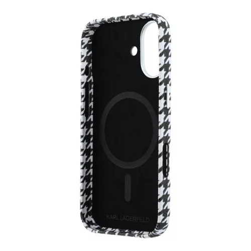 Karl Lagerfeld PU Houndstooth Resin Plate Apple iPhone 17 mágneses tok, MagSafe, fekete-fehér