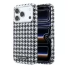 Karl Lagerfeld PU Houndstooth Resin Plate Apple iPhone 17 Pro mágneses tok, MagSafe, fekete-fehér