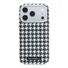 Karl Lagerfeld PU Houndstooth Resin Plate Apple iPhone 17 Pro mágneses tok, MagSafe, fekete-fehér