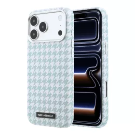   Karl Lagerfeld PU Houndstooth Resin Plate Apple iPhone 17 Pro mágneses tok, MagSafe, kék-fehér