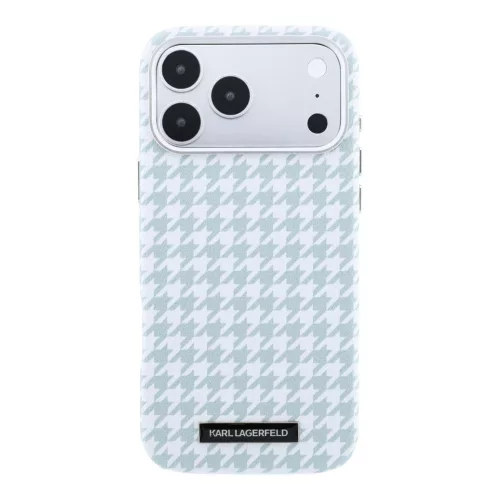 Karl Lagerfeld PU Houndstooth Resin Plate Apple iPhone 17 Pro mágneses tok, MagSafe, kék-fehér
