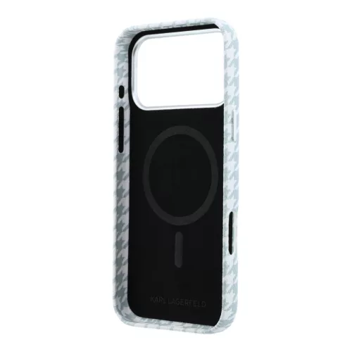 Karl Lagerfeld PU Houndstooth Resin Plate Apple iPhone 17 Pro mágneses tok, MagSafe, kék-fehér