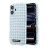 Karl Lagerfeld PU Houndstooth Resin Plate Apple iPhone 17 mágneses tok, MagSafe, kék-fehér