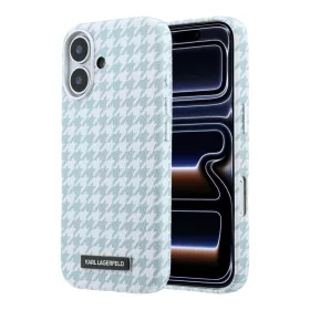   Karl Lagerfeld PU Houndstooth Resin Plate Apple iPhone 17 mágneses tok, MagSafe, kék-fehér