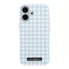 Karl Lagerfeld PU Houndstooth Resin Plate Apple iPhone 17 mágneses tok, MagSafe, kék-fehér
