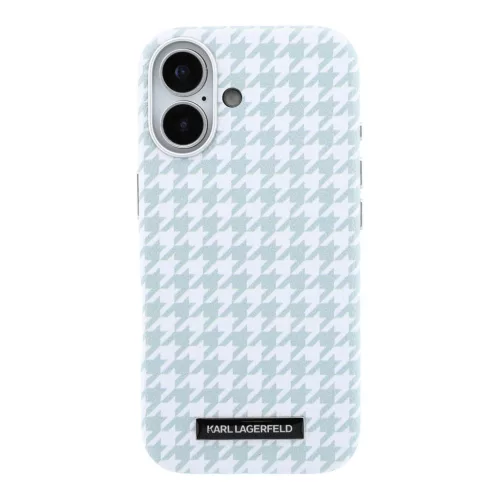 Karl Lagerfeld PU Houndstooth Resin Plate Apple iPhone 17 mágneses tok, MagSafe, kék-fehér