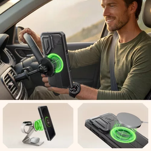 Tech-Protect Kevlar Samsung Galaxy S26 Ultra MagSafe tok kameravédelemmel, kitámasztóval kijelző védelemmel, fekete