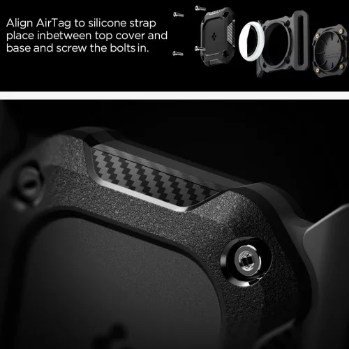 Spigen Tough Armor nyakörvre illeszthető Apple AirTag 1 / 2 nyomkövető tok, megerősített sarok, IPX8, fekete