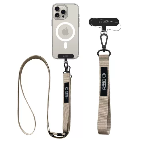 Tech-Protect C6S vállpánt / univerzális pánt telefonra rögzíthető, bézs / barna (crossbody pánt)