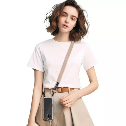 Tech-Protect C6S vállpánt / univerzális pánt telefonra rögzíthető, bézs / barna (crossbody pánt)
