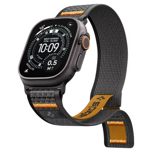 Spigen Athlex Air 2 Apple Watch Ultra 4 / 3 / 2 / 1 / SE / 12 / 11 / 10 / 9 / 8 (44/45/46/49mm) szíj, fekete-narancs