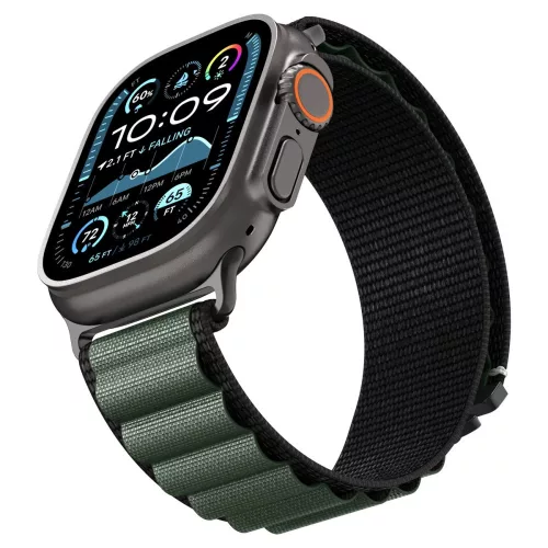 Spigen WBF1 Apple Watch Ultra 4 / 3 / 2 / 1 / SE / 12 / 11 / 10 / 9 / 8 (44/45/46/49mm) szíj, fekete-zöld