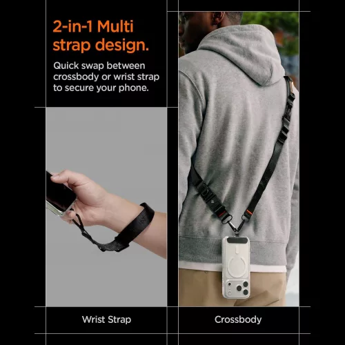 Spigen DA30M univerzális nyakpánt / pánt karabinerrel, Crossbody, fekete