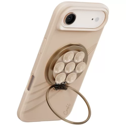 Uniq Coehl Luna mágneses telefontartó tükörrel, kitámasztható, MagSafe, bézs
