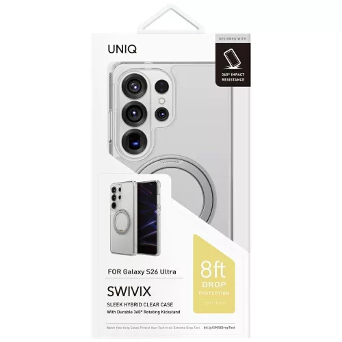 Uniq Swivix Samsung Galaxy S26 Ultra tok 360 fokban állítható kitámasztóval, átlátszó