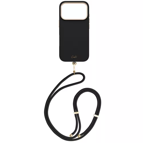 Uniq Coehl Mirelle Apple iPhone 17 Pro mágneses tok, MagSafe, crossbody pánttal, fekete-arany