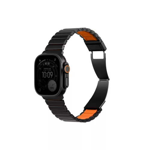 Uniq Strova Flex Apple Watch állítható szíj, 49/46/45/44MM, fém, fekete-narancs