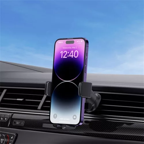 Baseus UltraControl Pro szélvédőre, szellőzőrácsra, műszerfalra rögzíthető, automatikusan záródó autós telefontartó, fekete