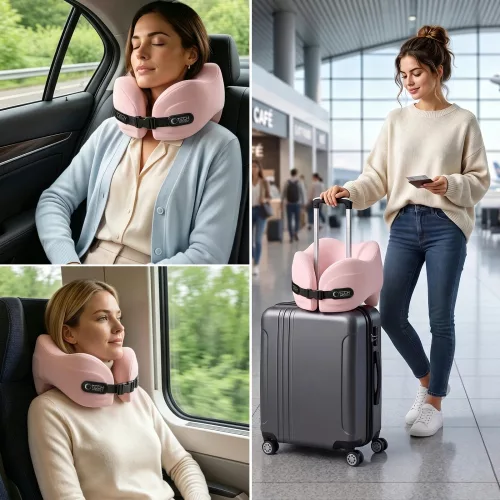 Tech-Protect ComfortRest utazó párna / nyakpárna memóriahabbal, állítható pánttal, rózsaszín