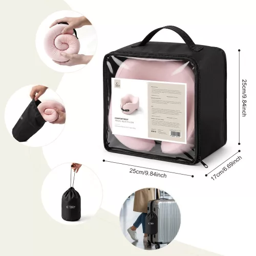 Tech-Protect ComfortRest utazó párna / nyakpárna memóriahabbal, állítható pánttal, rózsaszín