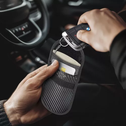 Tech-Protect KLR100 RFID blokkoló kulcstartó tok / táska, Carbon, fekete (autó kulcshoz, bankkártyához)